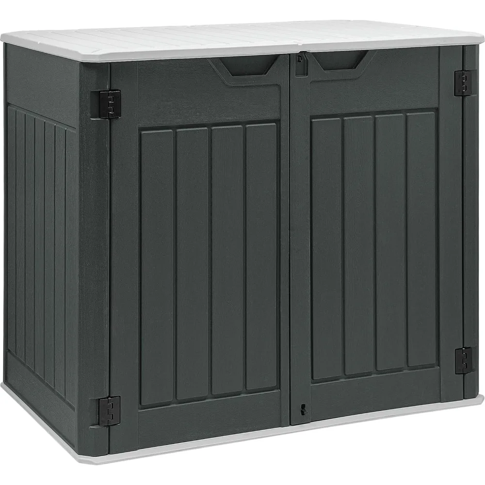 

Outdoor Horizontal Storage Shed, 47 cu ft Resin Tool Shed w/o Shelf, Waterproof Outdoor Storage with floor for Trash Cans