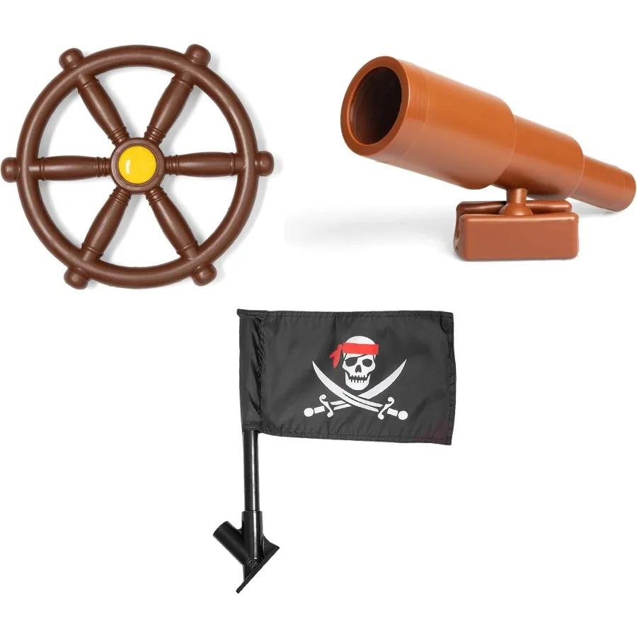 Barcaloo Playground Accessories for Outdoor Playset with Pirate Ship Playhouse Wheel Telescope and Flag Play Set Attachments fo