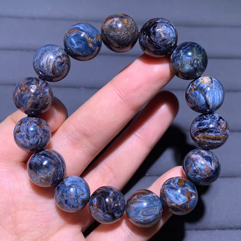 Natural Blue Pietersite Chatoyant Beads Bracelet Women Yellow Pietersite Rare Round Beads Cat Eye Rare Namibia AAAAA view 2