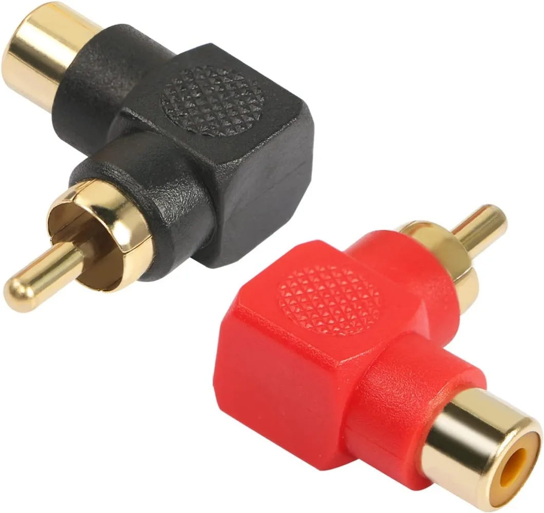 4PCS RCA Male To RCA Female Connector Right Angle Plug Adapter M/F 90 Degree Elbow Gold Plated 2 Black+2 Red