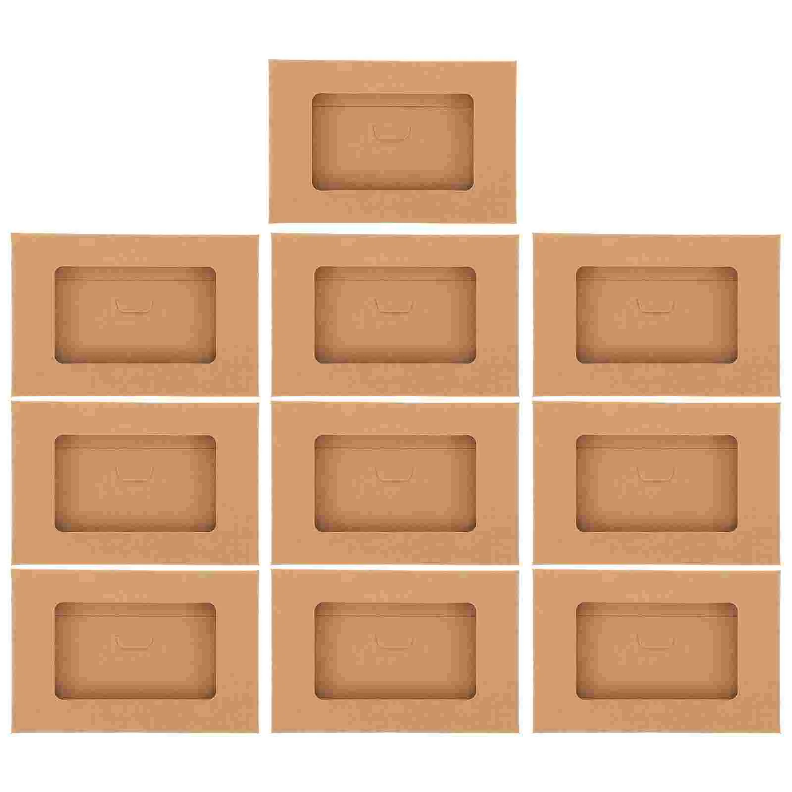 10 Pcs Postcards Window Envelope Box Case Kraft Paper Boxes Christmas Cases Light Brown Packing Bags