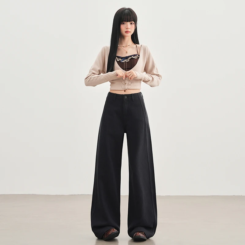 

2025 Female Black High Waist Jeans Girls Chic Fashion Straight Leg Denim Trousers Women Y2KLoose Fit Casual Daily Pants