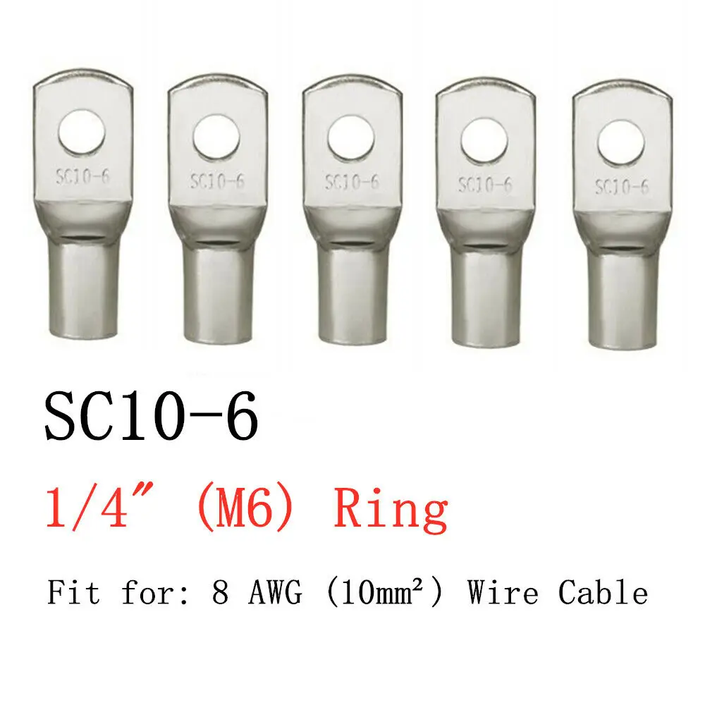 10/25/50/100 sztuk miedzi Lug drut pierścieniowy złącza i same kabel elektryczny złącze zaciskowe SC6-6 SC6-8 SC10-6 SC10-8 SC16-6 SC25-6