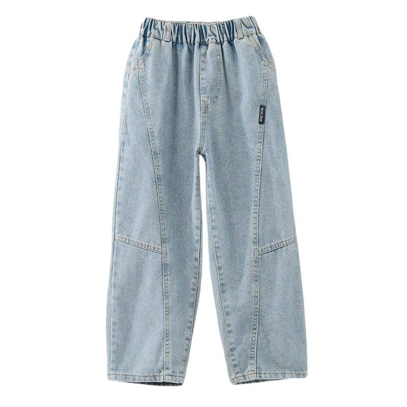 Spring Teen Girls Patchwork Design Jeans Cool Streetwear Kids Blue Denim Pants Ashionable Casual Wide-leg Trousers Clothes