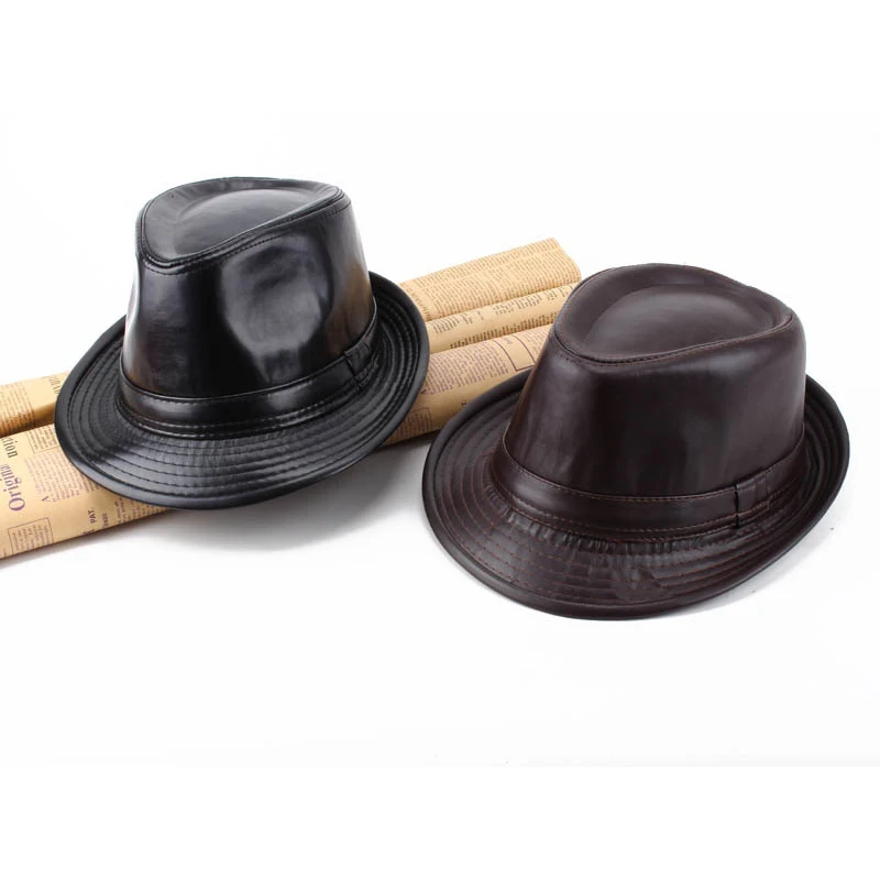 Rabbit / Leather Retro Plus Size Women Men's Black Oval Top Cap Fedora Heisenberg Mr White Porkpie Pork Pie Bowler Hat 57-59cm