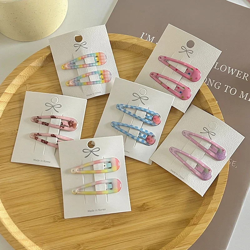 

2pcs/set Candy Color BB Clips Cute Kawaii Plaid Bear Barrettes Girls Summer Fruit BB Hairpins Princess Head Girls Sweet Headwear