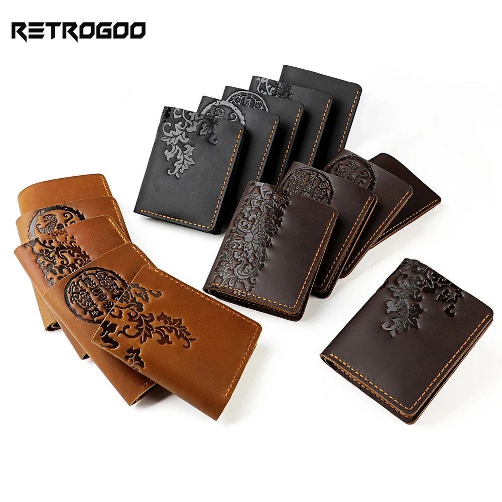 RETROGOO Men's Wallets Man Vintage Luxury Cow Genuine Leather Simple Wallet Male Handmade Billfold Card Holder Male Short Wallet