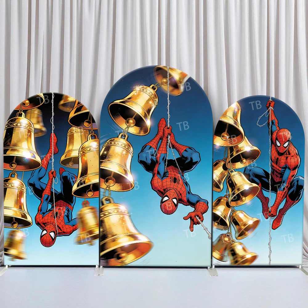 

Marvel Spider-Man Golden Bells Scene Arch Backdrop Cover Comic Festive Scene For Kids Birthday Baby Shower Photo Booth Decor