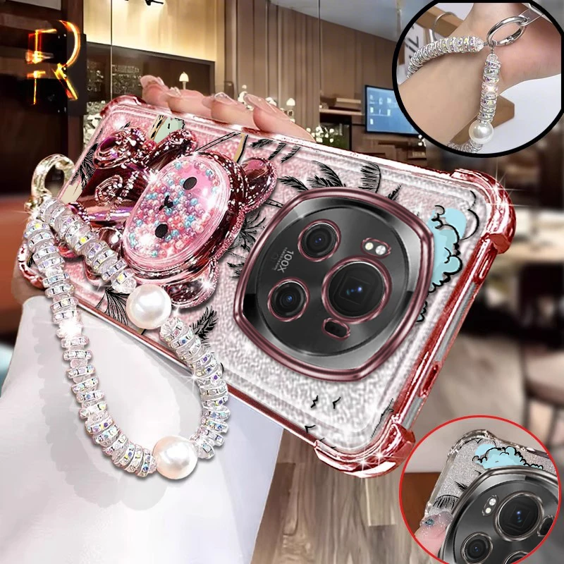 

Magic 6Pro Coconut tree prints Bracelet Holder Phone Case For Honor Magic X8A 300Pro 7 90 X9B 7Pro 300 X8 X6A 50SE X9A Cover