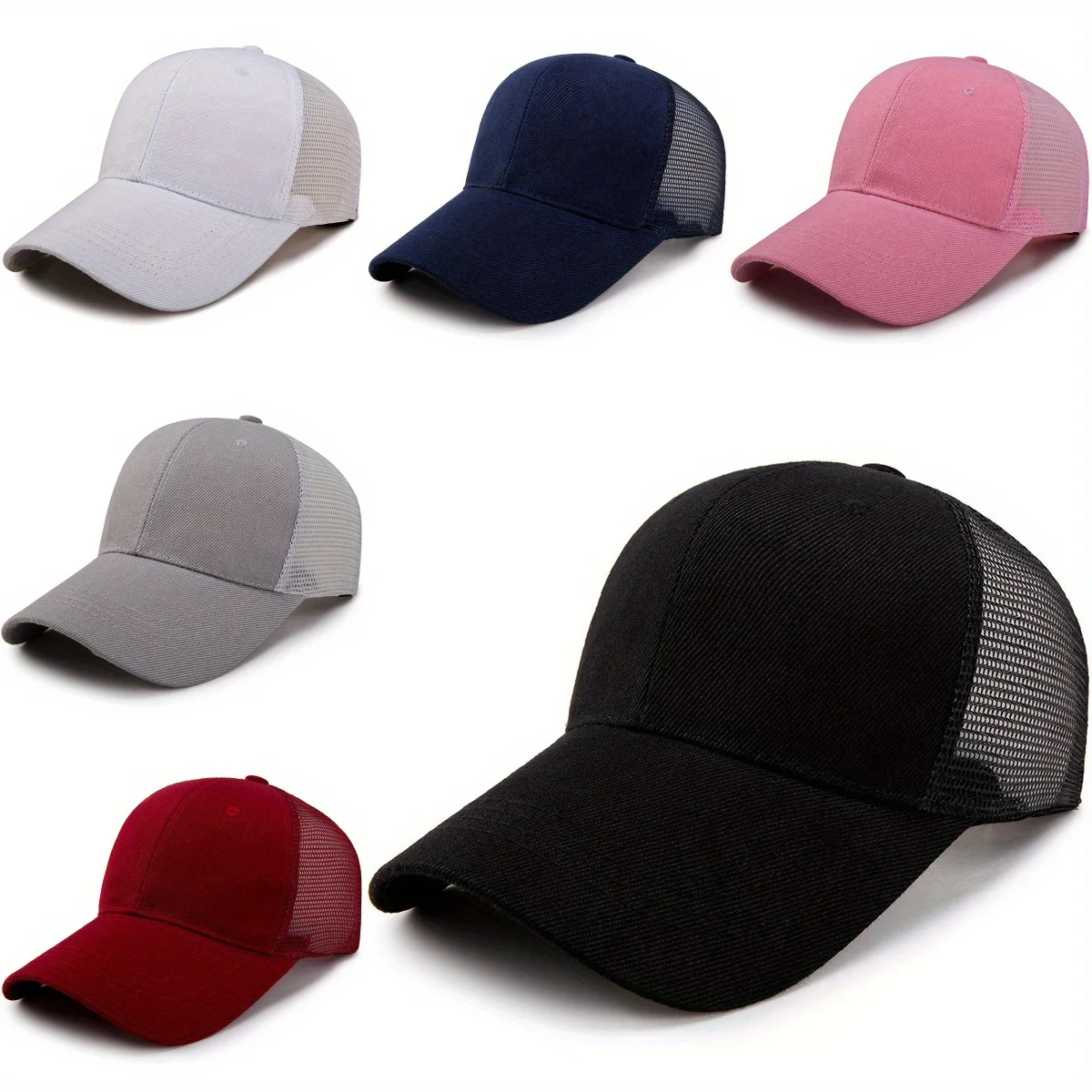 

1PC Unisex Mesh Cap Casual Plain Cotton Baseball Cap Adjustable Summer Trucker Hats For Women Men