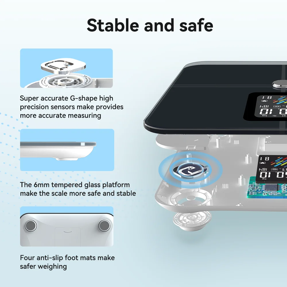 Smart Scale for Body Weight Fat, Digital Bathroom Weighing Machine for Accurate BMI Muscle Mass Composition, Home Use