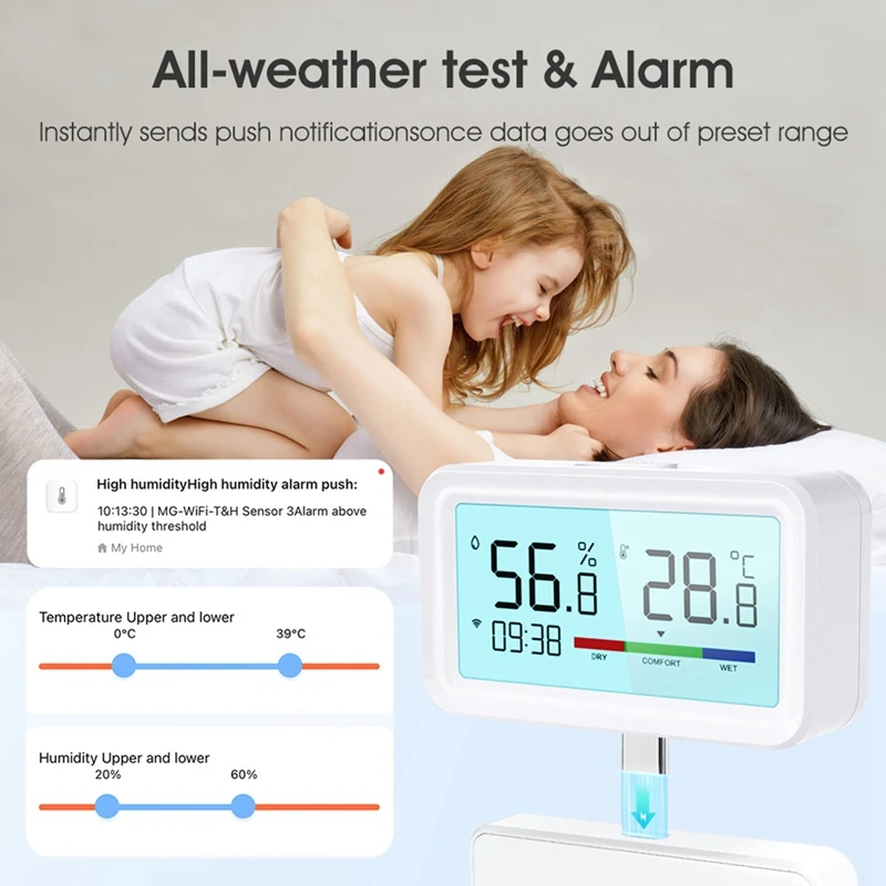 Tuya Smart Wifi Sensore di temperatura e umidità Termometro wireless Igrometro con allarme di collegamento remoto domestico LCD - B Durevole