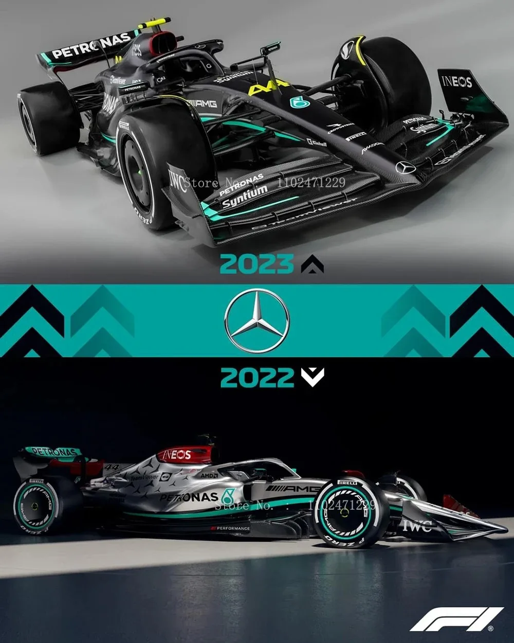 Bburago 1:24 2023 Mercedes-Benz W14 44 # Hamilton 63 # Russell Formula Super Toy Druckguss-Automodell aus Legierung Ferrari Red Bull McLaren – Detail 4