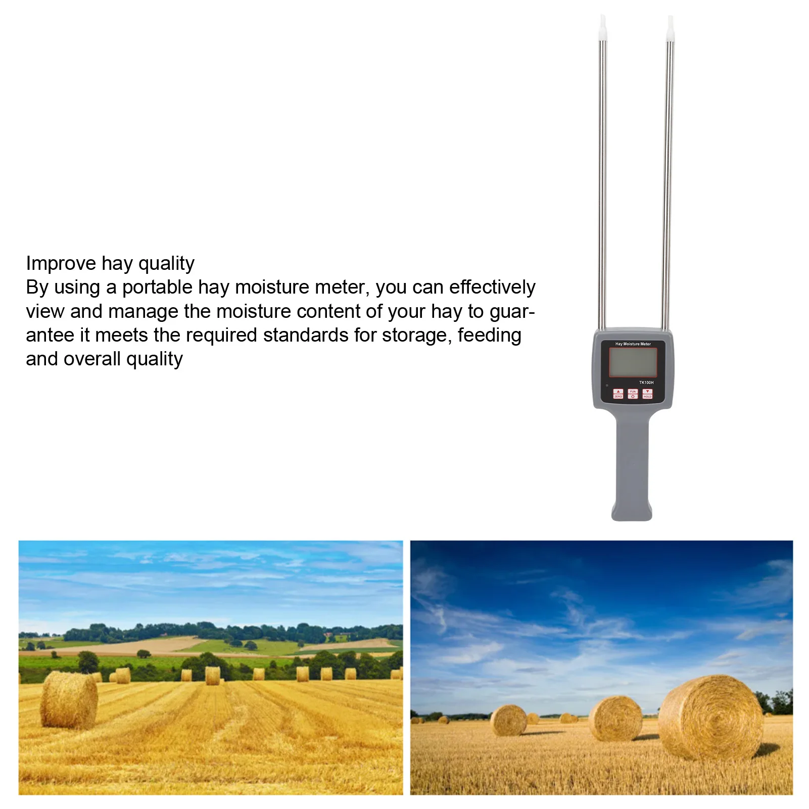 Hay Bales Humidity Detector Preventing Spoilage Portable Hay Humidity Meter High Accuracy Professional for Straw for Bran