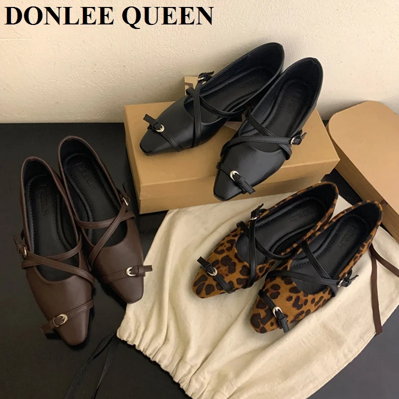 New Brand Flats Shoes Women Fashion Pointed Toe Shallow Slip On Loafers Female Ballerinas Casual Moccasins Narrow Leopard Ballet