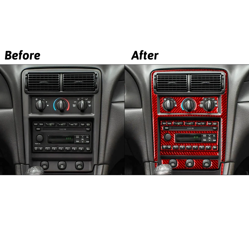 For Ford Mustang Convertible 2001-2004 Carbon Fiber Car Stickers Decorative Accessories Red Interior Cover Trim