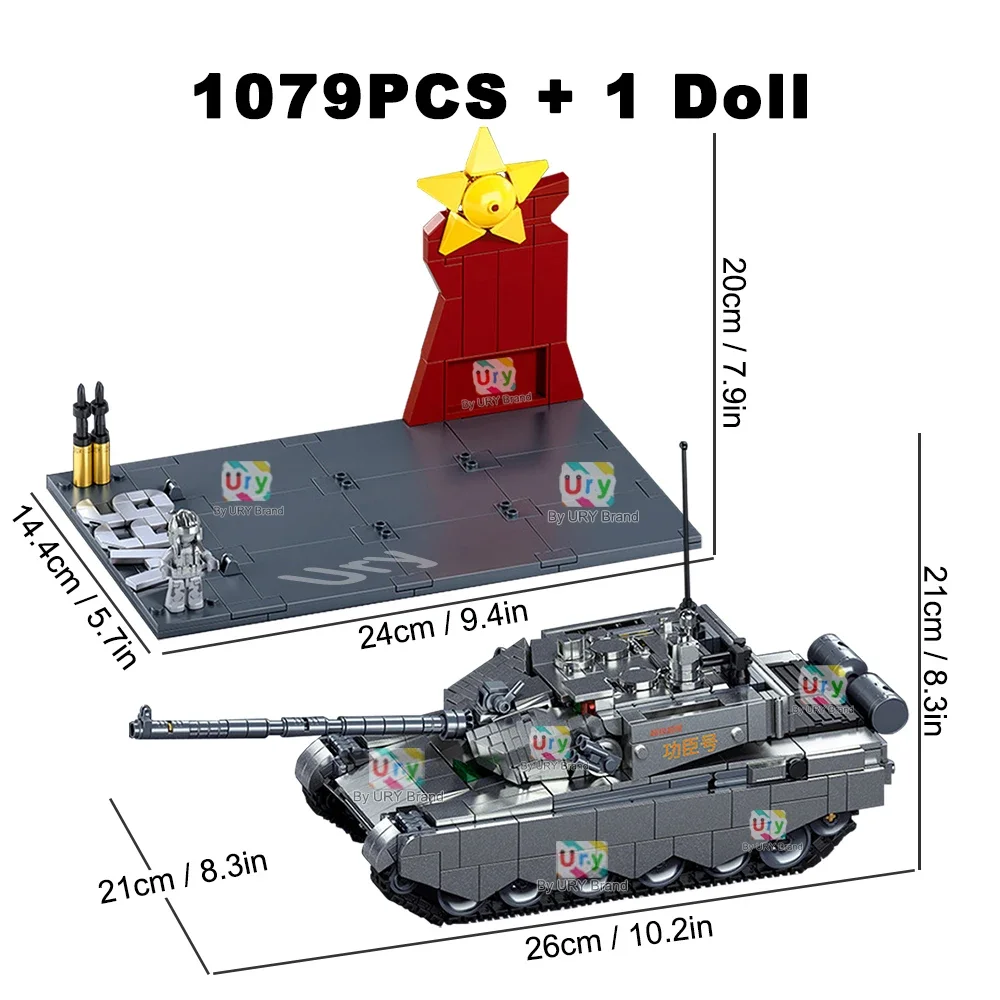 Sluban WW2 Military Army ZTZ-99AS Main Battle Tank With Metal Coating Soldier 1/35 Scale Sets Building Blocks Toys For Boys Gift