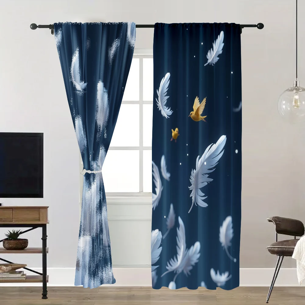 2pc,  Party Window Curtains feather pattern Versatile Polyester,Without Electricity Wall Decor Perfect for Multipurpose Various