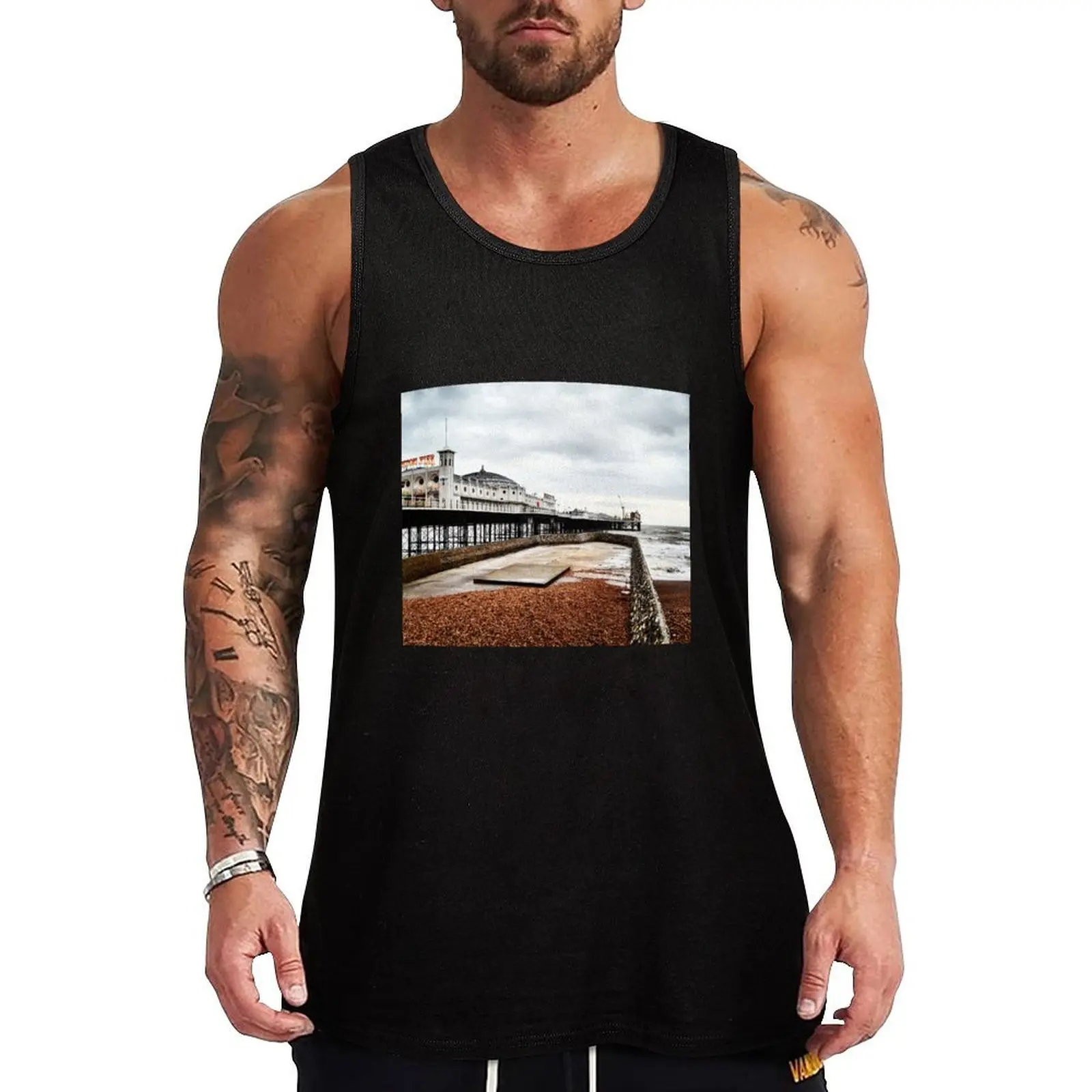 Brighton Pier, Camiseta sin mangas Winter Tank Top, camiseta básica sencilla, camisa sin mangas de corte regular