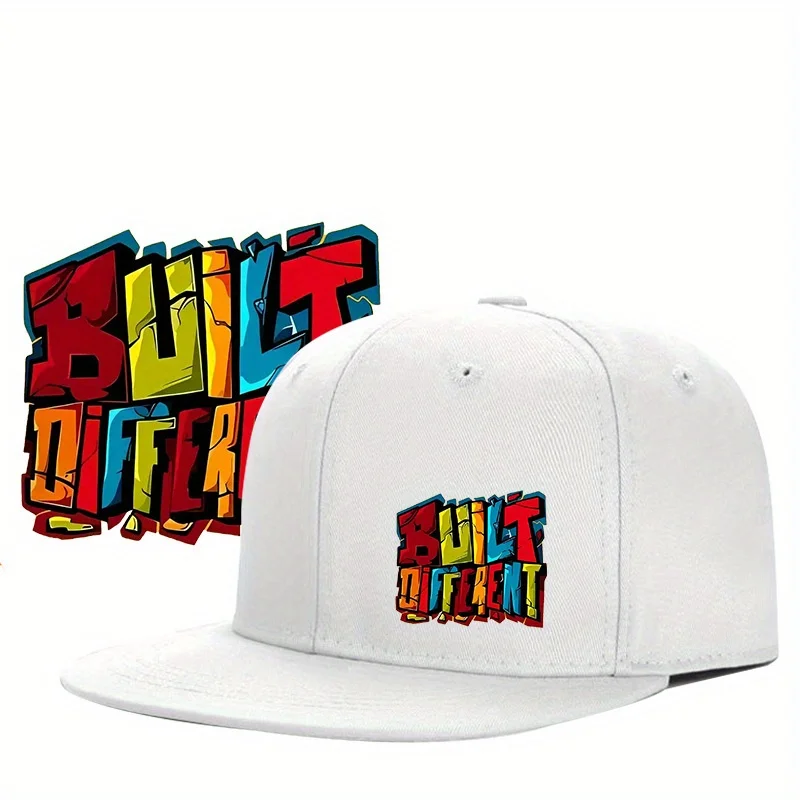 قبعة Snapback قابلة للتعديل مطبوعة بأحرف جريئة مختلفة، قبعة سوداء بحافة مسطحة منقار البط مع تصميم كتلة ألوان نابضة بالحياة، مريحة