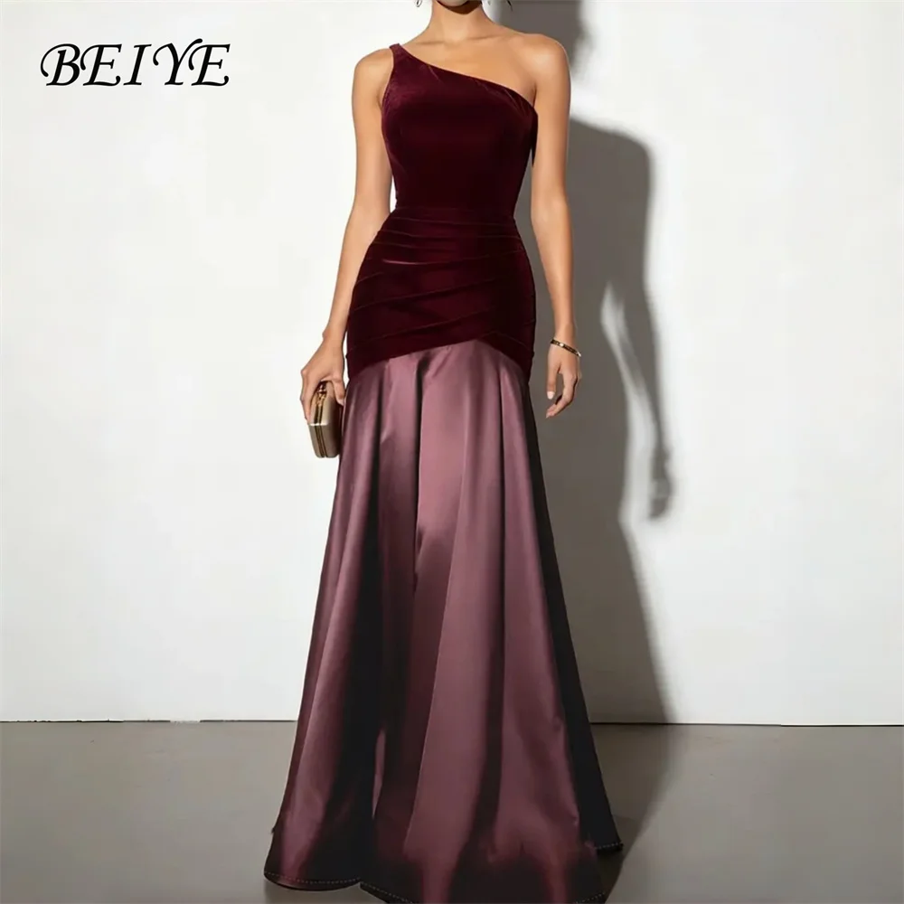 BEIYE – robe de soirée de forme sirène, classique, en Satin, col rond, sans manches, sans bretelles, plissée, asymétrique épaule dénudée, robe de bal, personnalisée, 2026