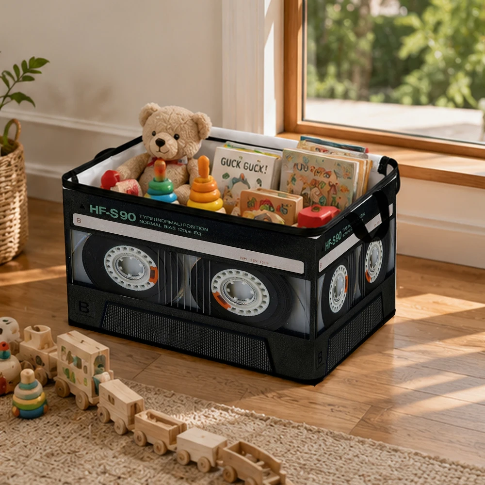 Cassette Music Vintage Bold Storage Box With Lid Seasonal Decor And Storage Durable Flip-Top Multi-Purpose 2d Printing