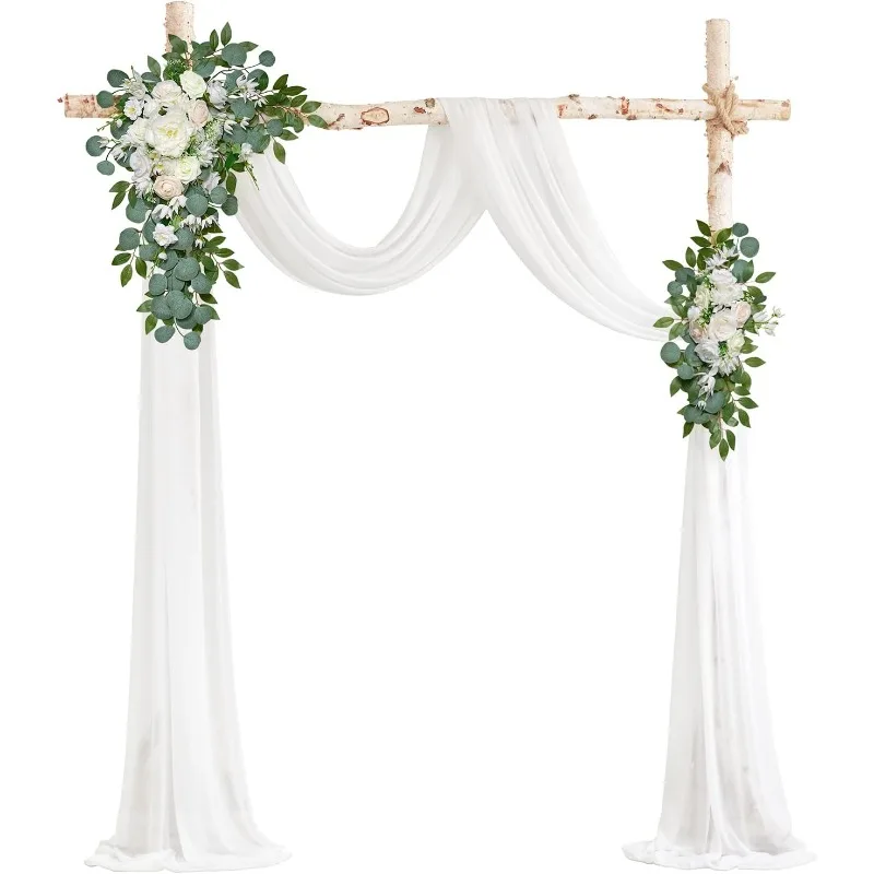 

White Artificial Wedding Arch Flowers Kit (Pack of 3) with 26Ft Shiny White Arch Draping Fabric, Wedding Arches for Ceremony