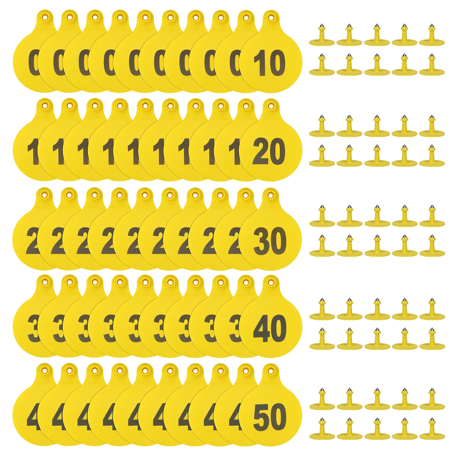 가축 식별 귀 태그 – 염소, 양, 소, 돼지용 TPU 정밀 귀 태그 번호 01-50 (50개 세트)