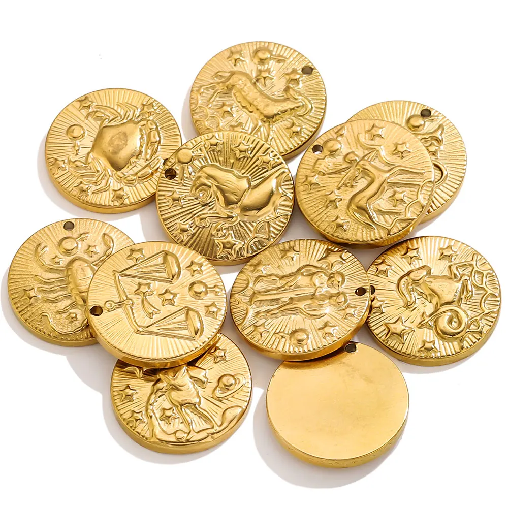 5pcs Stainless Steel 12 Zodiac Signs Charms Connector Gold Plated Pendants for DIY Jewelry Earrings Necklace Making Materials - view 5