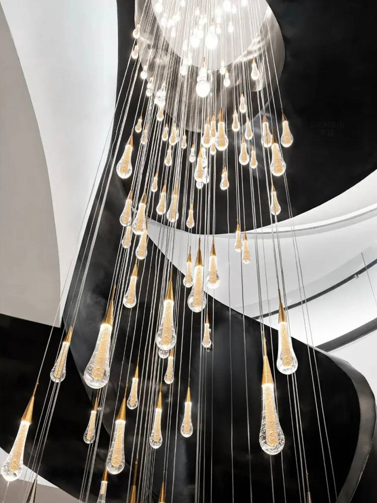 

Luxury Crystal Living Room Pendant Light LED Family Lighting Modern Restaurant Pendant Nordic Hotel Duplex Floor Long Chandelier