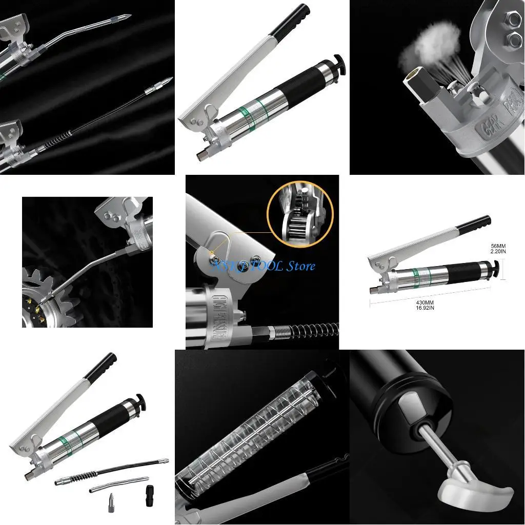 

L8RC Heavy Duty Pneumatic Manual Pressure Lever Oil Injector Compressor Grease Guns 12000PSI Suitable for Truck Excavator Car