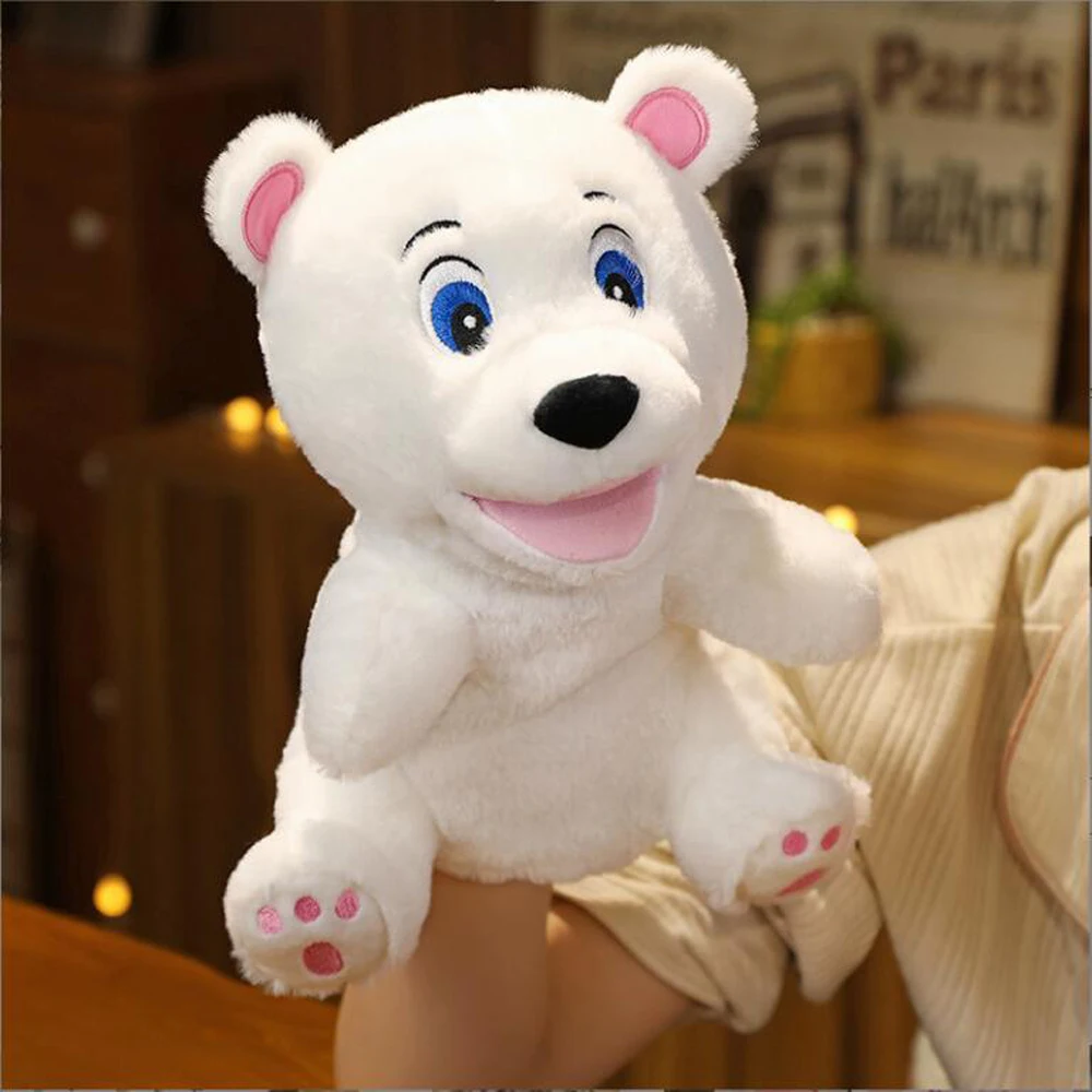 เป็ดเสือดาวสัตว์ตุ๊กตาหุ่นมือ Boneka Mainan