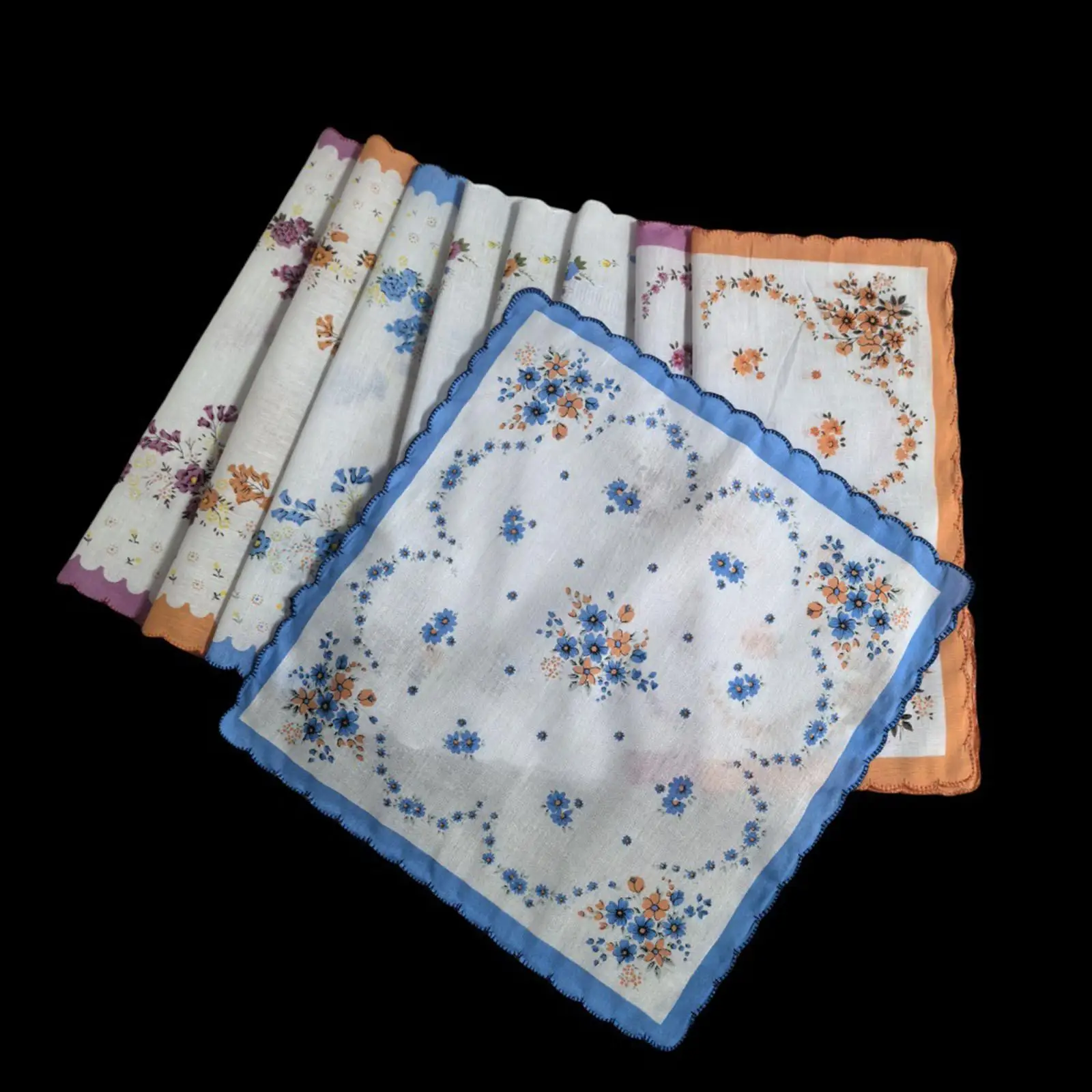 9 ชิ้นผู้หญิงผ้าเช็ดหน้าผ้าฝ้าย Hanky Elegant Soft สุภาพสตรีพิมพ์ลายดอกไม้ผ้าเช็ดหน้า Hankies