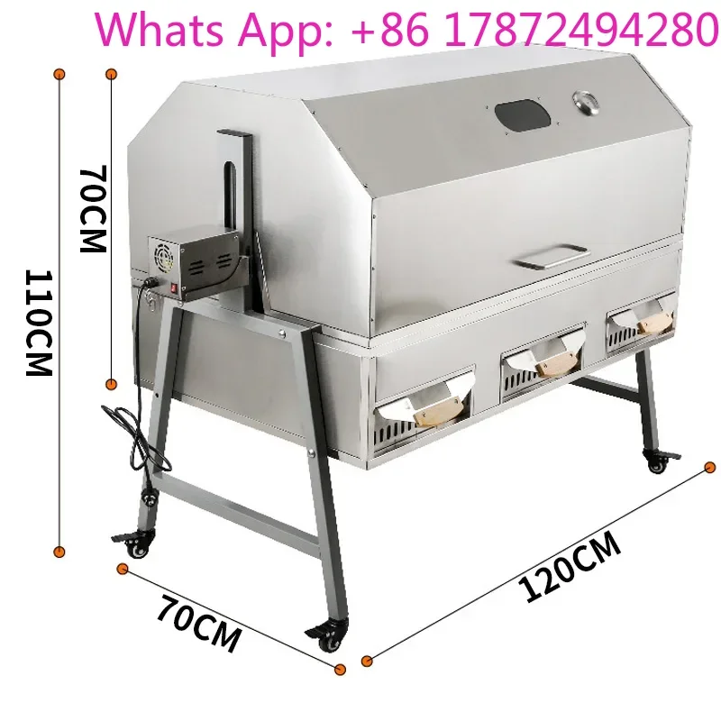 Rotisserie Grill Electric Motor Charcoal Spit Grill Stainless Steel Roaster/Lockable Wheels for Camping Outdoor