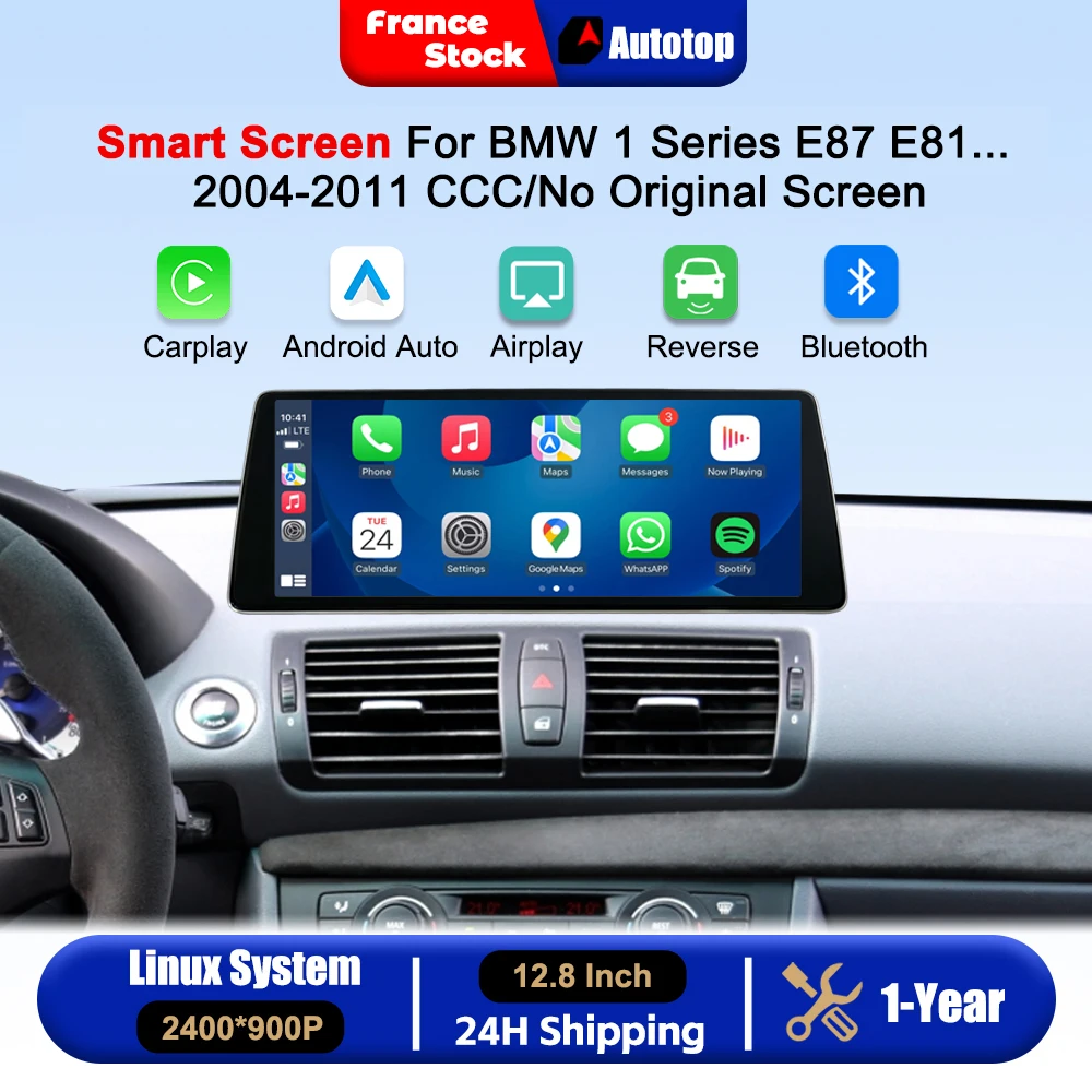 Wireless CarPlay Android Auto 12.8 Inch 2400*900P Car Radio Multimedia For BMW 1 Series E87 E88 E81 E82 2004-2011 CCC System/No Original Screen Car Intelligent Systems Car Radio Multimedia GPS Navigation Navi Mirror Link AirPlay Touch Screen