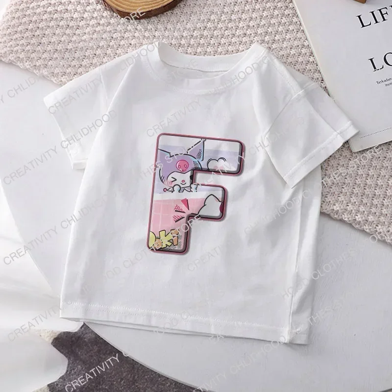 New Children T-shirt Letter A B C D Kuromis Melodys Kawaii Kid Tee Shirts Cartoons Anime for Girl Boy Clothes Casual Fashion Top