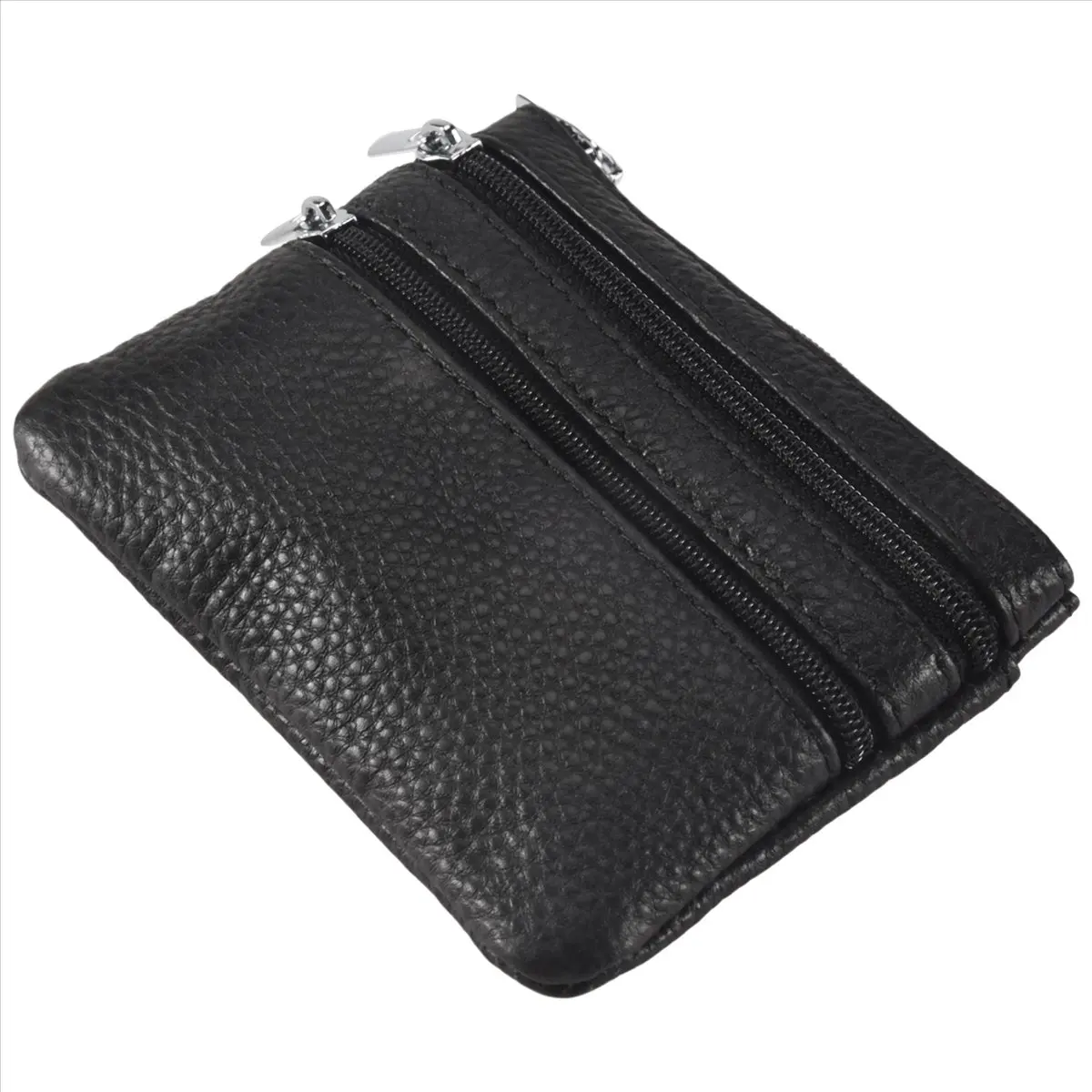 

ABQR Leather Change Coin Purse with 4 Pockets and Keychain for Women Black