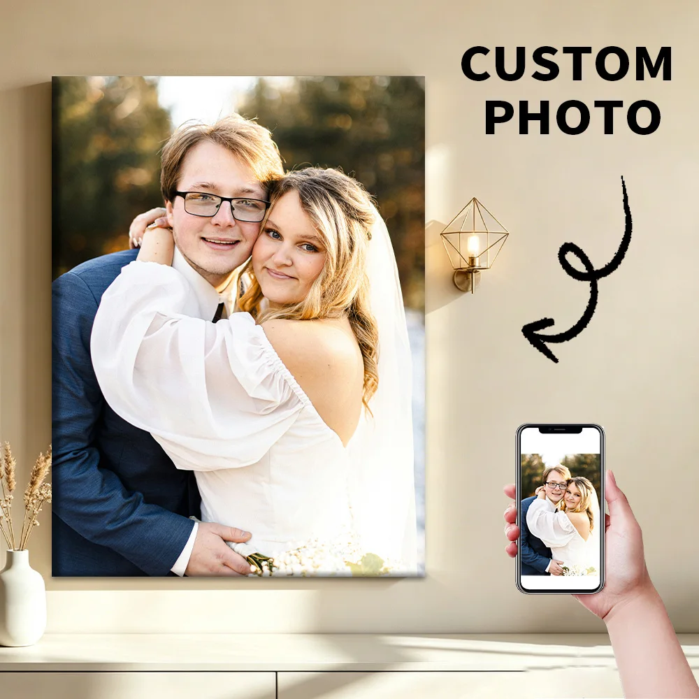 1 Pc Customized Photos on Canvas with DIY Wood Frame or frameless poster,Personalized Custom Photos for Your Lover,family,friend