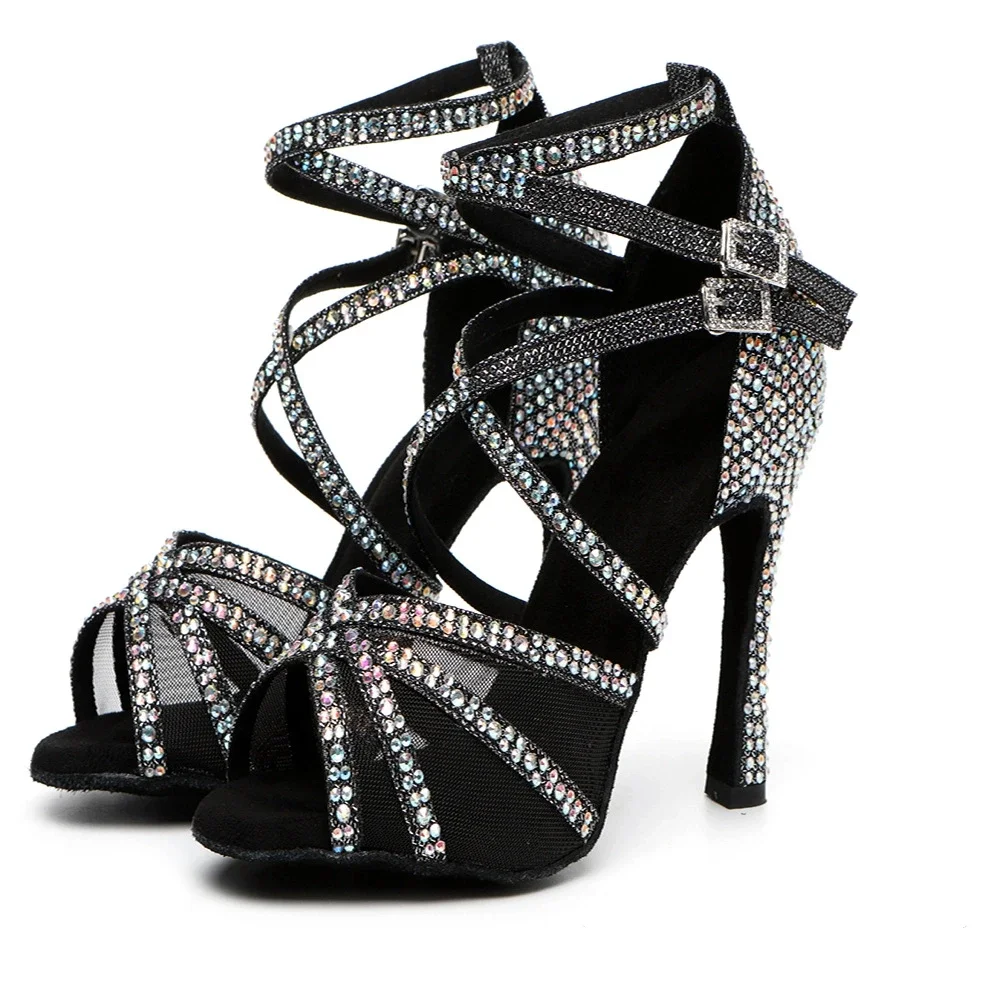 

New Diamond Studded Latin Dance Shoes for Women, High-heeled Soft Soled Dance Shoes, Indoor Ballroom, Evening Party Dance Shoes
