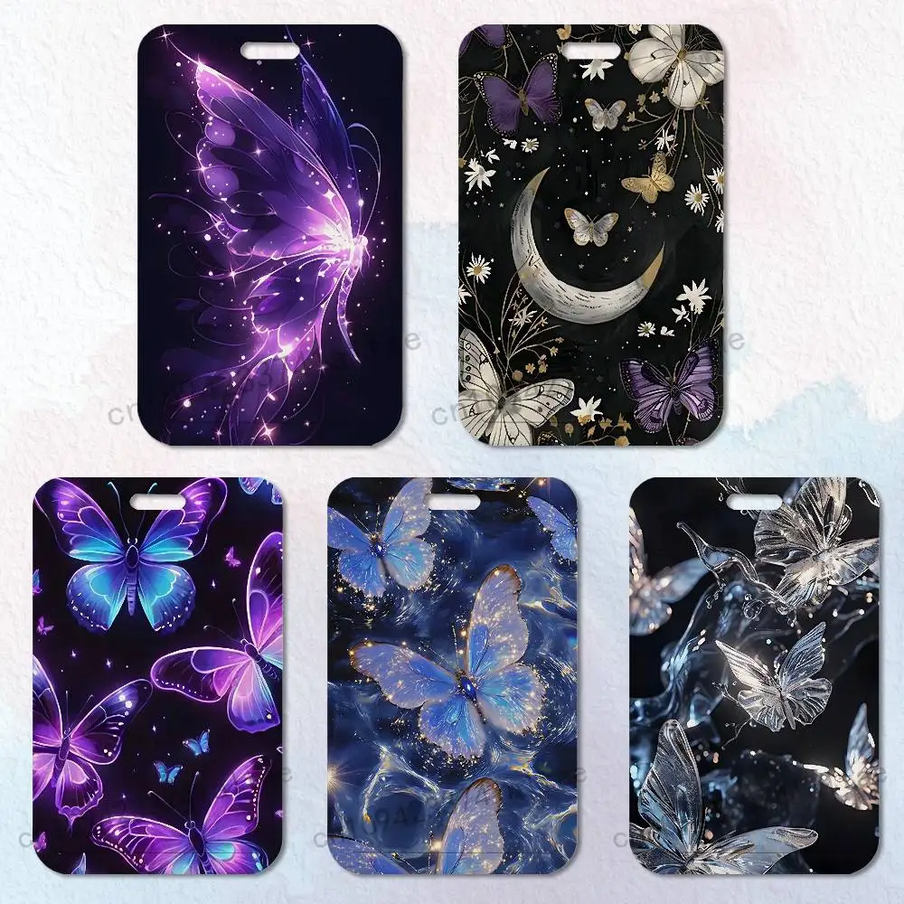 

butterfly pattern Card Holder Durable With Carabiner Name Tag Vertical ID Badge Holders Credentials Protection