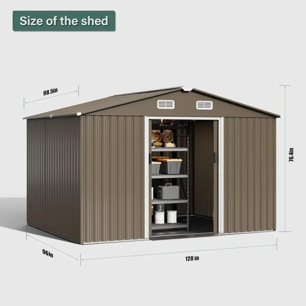 Lockable Door Metal Tool Shed with Sliding Door and Air Vents, Storage House for Gardening Tools, Metal Storage Shed for Garden image 4