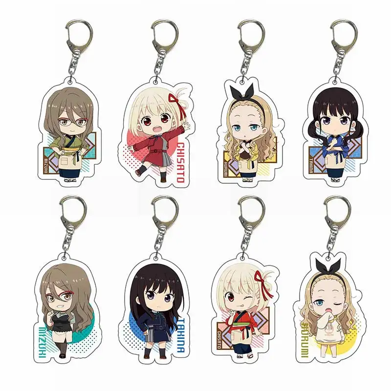 Anime Lycoris Recoil Acrylic Keychain Cute Small Character Chisato Takina Mizuki Kurumi Walnut LycoReco Fans Otaku Cosplay Items