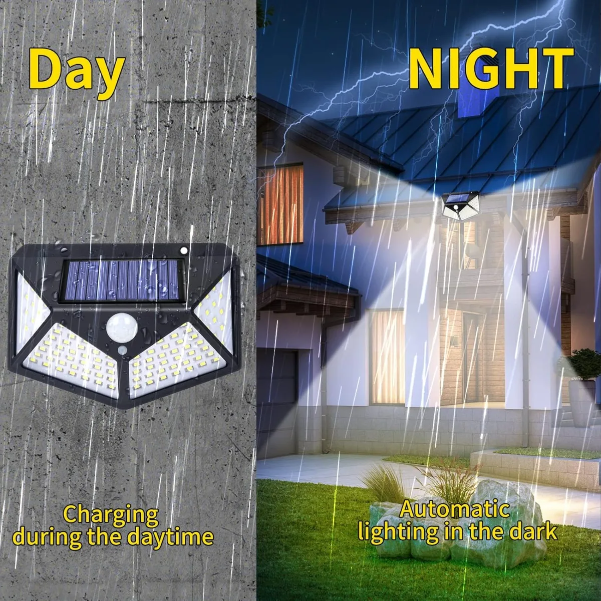

Pack of 2 Outdoor Solar Lights with Motion Sensor Wall Light Wireless with 100 LED IP65 Waterproofed and 3 Lighting Modes