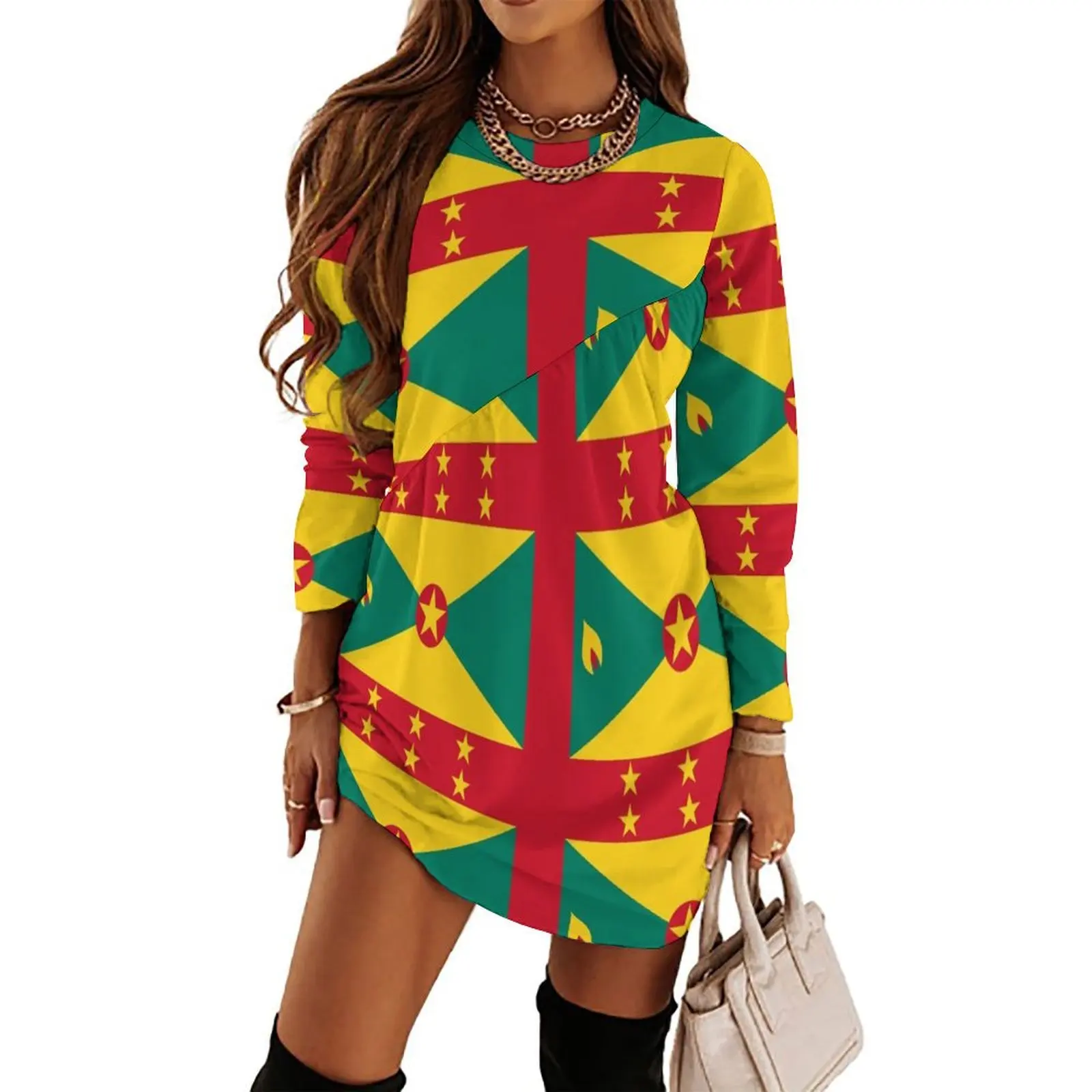 

Grenada Flag Long Sleeved Dress dress korean style women"s summer jumpsuit