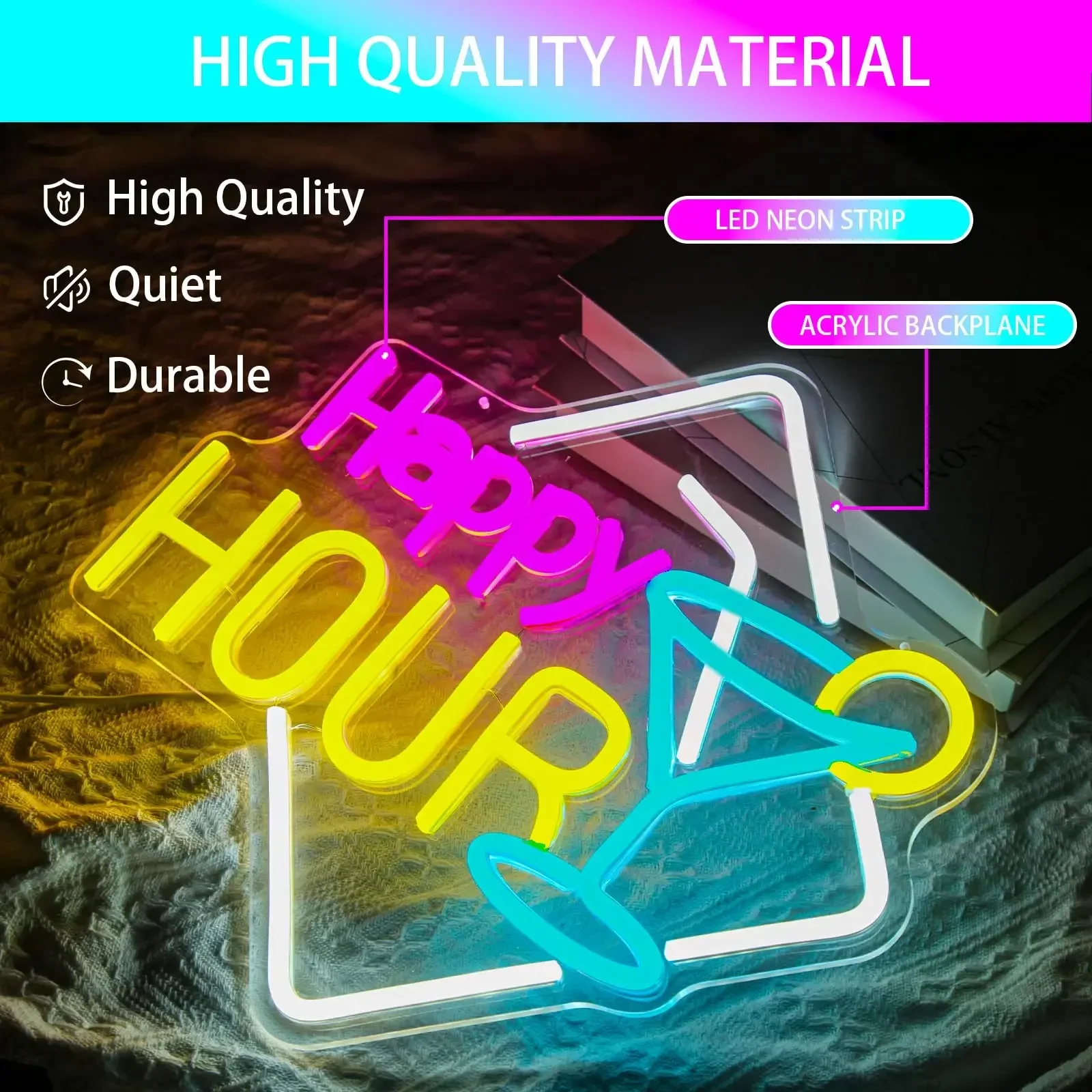 

HAPPY HOUR Art Deco Acrylic Happy Hour Neon Light for Home Decor - Ideal Gift Choice for Use in Bars, Bars!