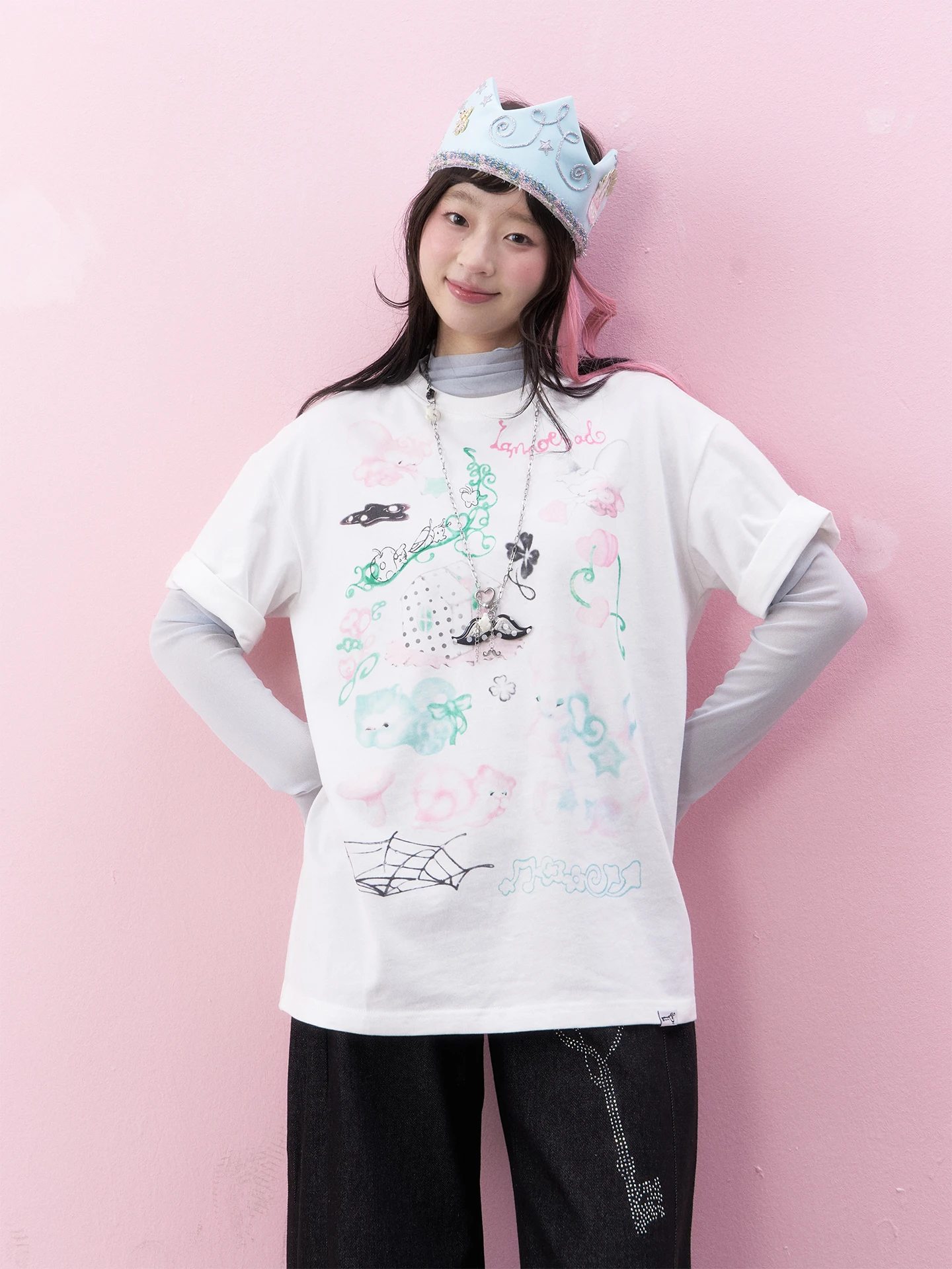 

Iamnoad×LiZiLin Collaborative Dream Weaving Short Sleeve Women's T-shirt Original Print Loose Fit Summer Casual Style Cotton
