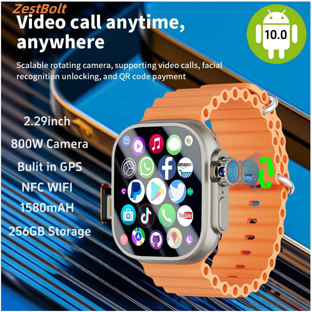 

Умные часы DW100 Pro+ S11 Ultra с разблокировкой по отпечатку пальца 2,29-дюймовый AMOLED-экран, аккумулятор 1580 мАч 180 ° Вращающаяся камера