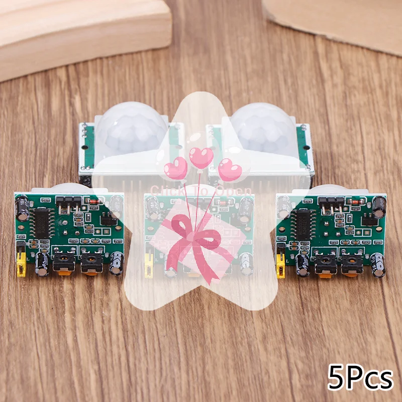 

Комплект из 5 регулируемых ИК-пироэлектрических инфракрасных датчиков движения PIR HC-SR501 для Arduino Raspberry