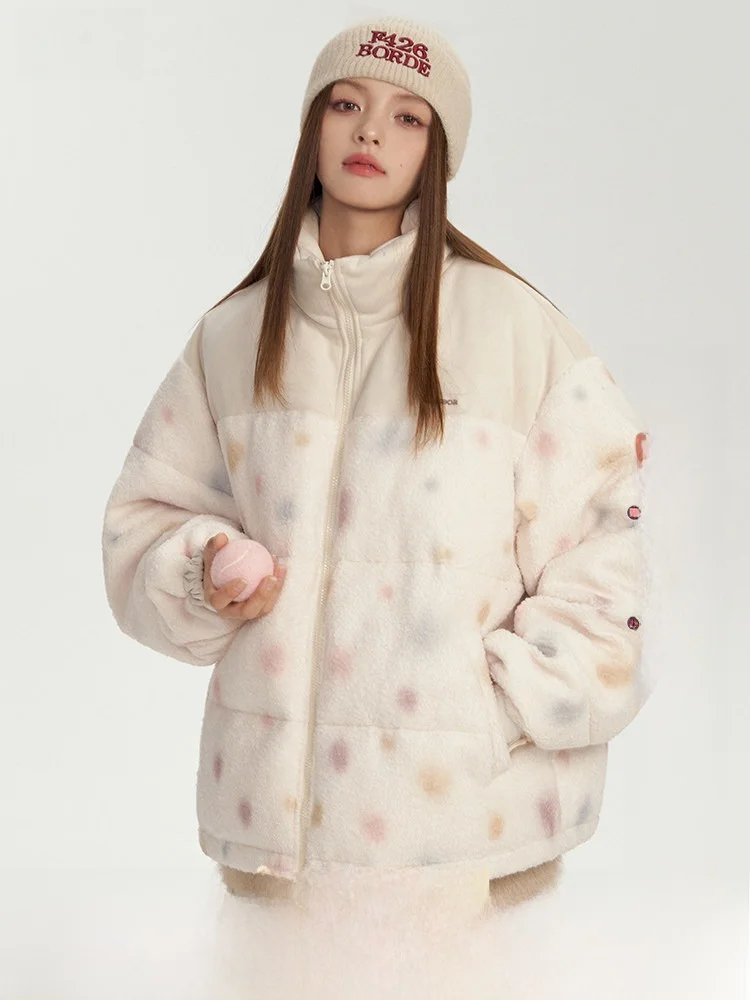 

Couple's Loose Fit Faux Lamb Fur Spliced Suede Cotton Jaet Hip Hop Winter Outerwear Baseball Collar Casual Sle Regular Le...