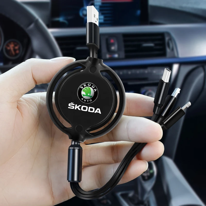 3 in 1 Retractable USB Cable Multi Fast Charging Charger Micro USB Type C Cable For Skoda octavia a5 a4 mk1 fabia superb rapid